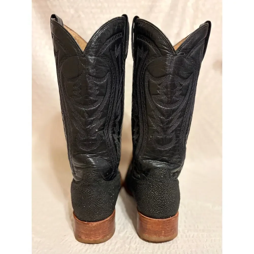 Rancho Mexican Made LongToe Sting Ray Embossed Western Leather Mens 9.5 EE Boots
